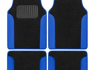 BDK Blue Carpet Car Floor Mats – Two-Tone Faux Leather Automotive Floor Mats