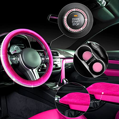 5 Pieces Bling Car Accessories Set Crystal Diamond Car Steering Wheel Cover Faux Fur Auto Center Console Pad Cup Insert Cup Holders Rhinestone Ring Sticker for Car Decor (Hot Pink) 5 Pieces Bling Car Accessories Set Crystal Diamond Car Steering Wheel Cover Faux Fur Auto Center Console Pad Cup Insert Cup Holders Rhinestone Ring Sticker for Car Decor (Hot Pink)