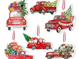 6pcs Red Truck Hanging Ornaments with Air Freshener Fragrant Christmas Tree Decorations Sweet Black Ice Scent Car Fresheners for Women Men Gifts Car Accessories Merry Christmas Key Chain 6 Pack