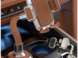 Bestrix Premium Leather Cup Holder Phone Mount for Car