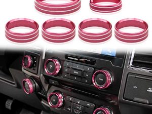 Kujunpao Air Conditioner Switch Trim Cover Aluminum Center Console Knob Compatible for Ford F150 XLT Accessories 2015-2019 6PCS(Light Red)