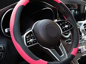 Xizopucy Pink Steering Wheel Cover Microfiber Leather Sporty Car Accessories for Men and Women