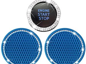 2 Car Cup Holder Coaster and 1 Crystal Rhinestone Car Engine Push Start Stop Decoration Bling Ring