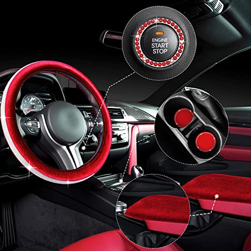 5 Pieces Bling Car Accessories Set Crystal Diamond Car Steering Wheel Cover Faux Fur Auto Center Console Pad Cup Insert Cup Holders Rhinestone Ring Sticker for Car Decor (Red) 5 Pieces Bling Car Accessories Set Crystal Diamond Car Steering Wheel Cover Faux Fur Auto Center Console Pad Cup Insert Cup Holders Rhinestone Ring Sticker for Car Decor (Red)