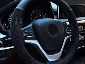 Alusbell Microfiber Leather Steering Wheel Cover Breathable Auto Car Steering Wheel Cover for Men and Women Universal 15 Inches Black