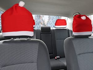 Bamugoo 4-Piece Santa Claus hat car seat headrest Cover Cute car Decoration Interior Accessories-car Christmas Decorations-Functional car Decoration