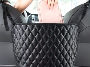 Maylai Purse Holder for Car Durable Pu Leather Car Net Pocket Car Seat Storage Net Handbag Driver Storage Netting Pouch Seat Back Net Bag Backseat Pet Kids Barrier (Black)