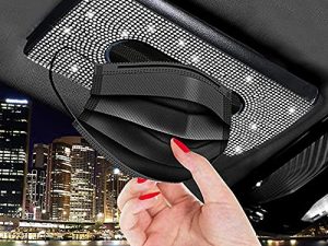 FUNOJOY Bling Car Visor Tissue Holder | Tissue Box Holder for Car | Bling Mask Holder for Car | Sparkling Car Sun Visor Napkin Holder | Bling Car Accessories for Women (White)