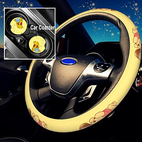 Ailidcopi Cute Cartoon Car Accessories – Steering Wheel Cover for Women with 2PCS Car Coasters – Car Steering Wheel Cover for Universal Fit 15 Inch for Men– Yellow Ailidcopi Cute Cartoon Car Accessories – Steering Wheel Cover for Women with 2PCS Car Coasters – Car Steering Wheel Cover for Universal Fit 15 Inch for Men– Yellow
