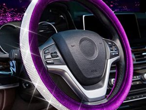 Alusbell Crystal Diamond Steering Wheel Cover Soft Velvet Feel Bling Steering Wheel Cover for Women Universal 15 inch Plush Wheel Cover for Escape Fusion Focus Accord Prius Rav4 Purple