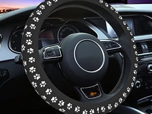 Dog Cat Paw Print Steering Wheel Cover for Women 14 15 inch Universal Cute Car Steering Wheel Accessories Paw Print Breathable Steering Wheel Protector