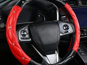 KAFEEK Diamond Soft Leather Steering Wheel Cover with Bling Bling Crystal Rhinestones