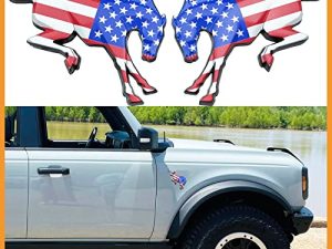 Decals Emblems for Ford Bronco 2021 2022 - ANMOSVO Fender Side Bronco Truck Letter Horse Emblems Sticker for Ford Bronco Accessories - USA Flag (2pcs)