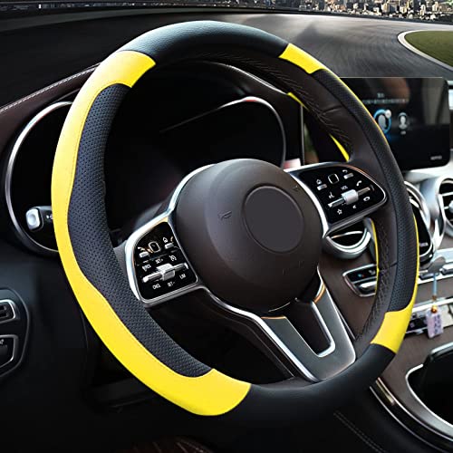 Xizopucy Yellow Steering Wheel Cover Microfiber Leather Sporty Car Accessories for Men and Women Xizopucy Yellow Steering Wheel Cover Microfiber Leather Sporty Car Accessories for Men and Women