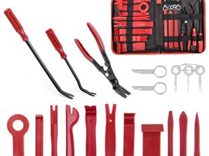 GOOACC 19Pcs Trim Removal Tool Set Panel Fastener Clips Removal Automotive Plastic Upholstery Pliers Removal Install Pry Car Tool with Storage Bag for Trim Panel Door Audio Clip Pliers Terminal