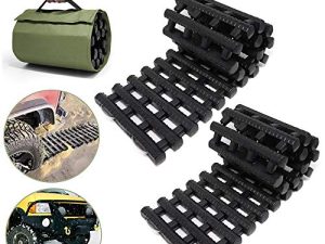 Reliancer 2PC Traction Tracks Mats TPR 31.5" L Tire Recovery Track Pad Roll Car Vehicle Tyre Traction Boards Tire Ladder Track Grabber Auto Emergency Traction Aid w/Bag for Off-Road Mud Snow Ice Sand