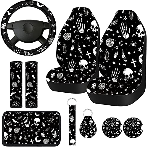 Frienda Moon Star Car Seat Cover for Women Men Rubber Steering Wheel Cover Seat Belt Pads Armrest Pad Cover Keychain Wrist Holder Fit Most Car SUV for Halloween (Vivid Pattern) Frienda Moon Star Car Seat Cover for Women Men Rubber Steering Wheel Cover Seat Belt Pads Armrest Pad Cover Keychain Wrist Holder Fit Most Car SUV for Halloween (Vivid Pattern)