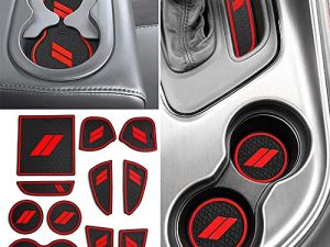 Auovo Anti-dust Mats for Challenger Accessories 2015-2022 Custom Interior Cup Holder Inserts Door Pocket Center Console Liners (Red