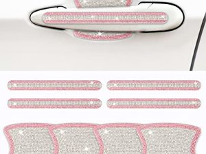 Bling Car Door Handle Protector - 8PCS Pink Rhinestone Bling Car Accessories for Women Car Door Handle Protector Stickers Crystal Glitter Decals Scratch Safety Auto Exterior Decors