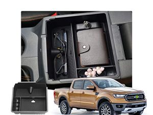 Customized for 2019 2020 2021 2022 Ford Ranger XL XLT Lariat Accessories Car Center Console Armrest Box Glove Secondary Storage Console Organizer Insert Tray with Coin and Glass Holder (Black)