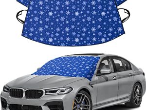 EcoNour Windshield Cover for Ice and Snow | Tough 600D Polyester Printed Fabric Windshield Frost Cover for Any Weather | Water