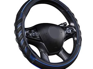 Flying Banner car Steering Wheel Cover Faux Leather Massage Universal fit 3D Honeycomb Hole Anti-Slip Sporty 15 Inches (Blue Black)