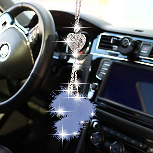 YIDEXIN Bling Car Accessories for Women £¦ Men Bling White Heart and Pink Fuzzy Drops Bling Rinestones Diamond Car Accessories Crystal Car Rear View Mirror Charms YIDEXIN Bling Car Accessories for Women £¦ Men Bling White Heart and Pink Fuzzy Drops Bling Rinestones Diamond Car Accessories Crystal Car Rear View Mirror Charms