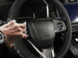 XGLPMUZ Elasticity fit 14.7-15.2inch Mercedes Benz Steering Wheel Cover with Logo for Men Women Car Accessories