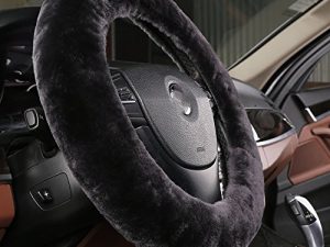 Fuzzy Fluffy Fur Wool Sheepskin car Steering Wheel Cover for Universal Steering Wheel 14 1/2inch-15 1/2inch Protector Accessories