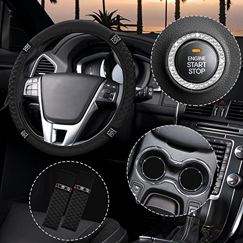 6 Pieces Steering Wheel Cover for Women Diamond Leather Car Seat Belt Shoulder Pads Cup Holder Insert Cup Holders Rhinestone Ring Sticker Emblem with Crystal Rhinestones Car Decoration (Black) 6 Pieces Steering Wheel Cover for Women Diamond Leather Car Seat Belt Shoulder Pads Cup Holder Insert Cup Holders Rhinestone Ring Sticker Emblem with Crystal Rhinestones Car Decoration (Black)