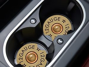 Jupswan Car Cupholder Coaster Absorbent 2 Pack Fun Funny Cool 12 Gauge Bullet Shaped Brass Rubber New Automotive Cup Holder Decal Decor Accessories Gift for Fathers Day DZ281
