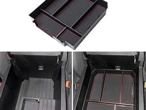 JDMCAR Center Console Organizer Compatible with 2022 2023 Toyota Tundra Accessories Armrest Secondary Storage Box ABS Material with Non-Slip Mats (Red Trim)