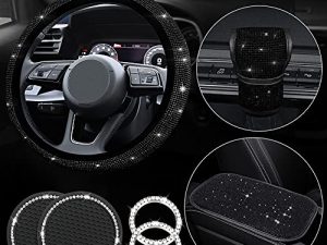 Diamond Bling Steering Wheel Cover for Women Foldable Universal Fit 15 Inch