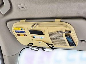Da by Car Sun Visor Organizer Auto Car Visor Pocket and Interior Accessories Car Truck Visor Storage Pouch Holder with Multi-Pocket Net Zippers (Beige Light Yellow)