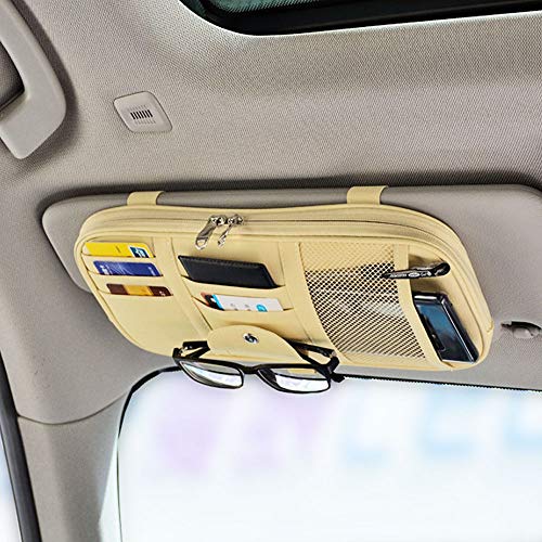 Da by Car Sun Visor Organizer Auto Car Visor Pocket and Interior Accessories Car Truck Visor Storage Pouch Holder with Multi-Pocket Net Zippers (Beige Light Yellow) Da by Car Sun Visor Organizer Auto Car Visor Pocket and Interior Accessories Car Truck Visor Storage Pouch Holder with Multi-Pocket Net Zippers (Beige Light Yellow)