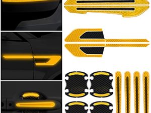 12 Pieces Reflective Car Stickers Set Rearview Mirror Reflective Warning Stickers Car Side Reflective Stickers Car Handle Protectors and Handle Paint Scratch Films for Car Safety (Yellow)