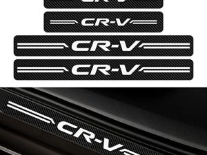 Car Door Sill Protectors for Honda CRV，4 Pcs 2006-2022 CR-V Reflective Carbon Fiber Vinyl Threshold Sticker Decorative Car White