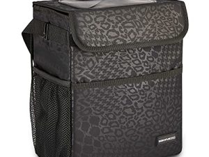SIBOFUEGO Cute Car Trash Can with Lid - Leak Proof Car Trash Bag Hanging Waterproof Car Garbage Can with Storage Pockets Multipurpose Collapsible Car Organizer (Black Leopard)