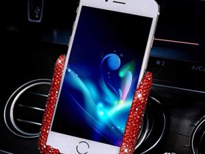SUNCARACCL Bling Car Phone Holder Mini Car Dash Air Vent Automatic Phone Mount Universal 360°Adjustable Crystal Auto Car Stand Phone Holder Car Accessories for Women and Girls (Red)