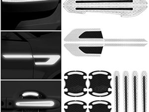 12 Pieces Reflective Car Stickers Set Rearview Mirror Reflective Warning Stickers Car Side Reflective Stickers Car Handle Protectors and Handle Paint Scratch Films