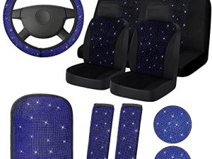 15 Pcs Bling Velvet Fabric Car Seat Covers Full Set Black Bling Car Accessories for Women