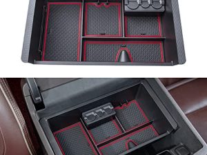 JKCOVER Compatible with Chevy Silverado/GMC Sierra 2014-2018 and Chevy Tahoe Suburban/GMC Yukon 2015-2020 Center Console Organizer Tray Accessories-Full Console w/Bucket Seats ONLY - (Red Trim)