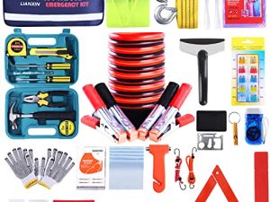 LIANXIN Roadside Assistance Emergency Kit - Car Roadside Emergency Kit Jumper Cables Set (8.2 Foot) Automotive Roadside Assistance 142 Pieces car Safety kit