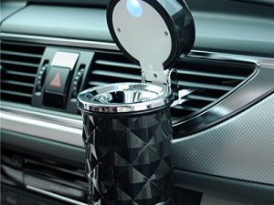 Auto Car Ashtray Portable with Blue LED Light Ashtray Smokeless Smoking Stand Cylinder Cup Holder (Black)