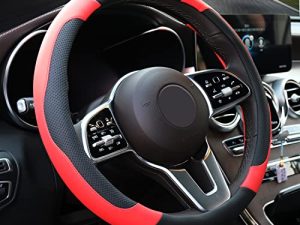 Xizopucy Black and Red Steering Wheel Cover Microfiber Leather Sporty Car Accessories for Men and Women