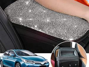 SUHU Bling Car Armrest Cover Cute Charming Auto Center Console Protective Cover Luster Crystal Rhinestone Car Arm Rest Cushion Pad Bling Car Interior Accessory for Women Girl