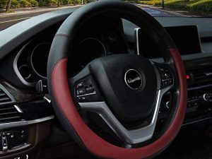 Valleycomfy Microfiber Leather Steering Wheel Cover Universal 15 inch(Wine Red)