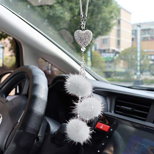 YIDEXIN Bling Car Accessories for Women £¦ Men Bling White Heart and Pink Fuzzy Drops Bling Rinestones Diamond Car Accessories Crystal Car Rear View Mirror Charms YIDEXIN Bling Car Accessories for Women £¦ Men Bling White Heart and Pink Fuzzy Drops Bling Rinestones Diamond Car Accessories Crystal Car Rear View Mirror Charms