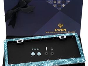 Bling Rhinestone License Plate Frame for Women,Diamond Sparkly License Plate Frames| Stainless Steel Frames & Over 1200 pcs Finest 14 Facets Glass Crystals Premium Diamond+GiftBox(Blue)