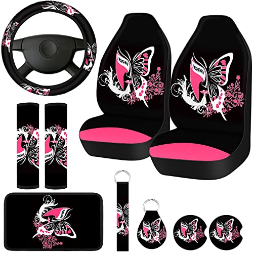 Frienda Butterfly Car Seat Covers for Women Butterfly Car Accessories Interior Seat Covers Rubber Steering Wheel Wrist Strap Armrest Seatbelt Cover Keychain(Delicate Style) Frienda Butterfly Car Seat Covers for Women Butterfly Car Accessories Interior Seat Covers Rubber Steering Wheel Wrist Strap Armrest Seatbelt Cover Keychain(Delicate Style)